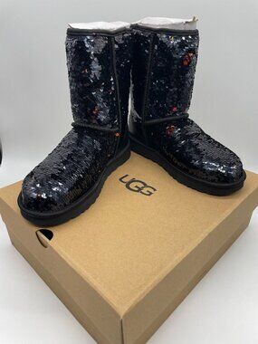 UGG Size 9 (40) Womens Classic Short Stellar Sequin Black Boots New in Box
